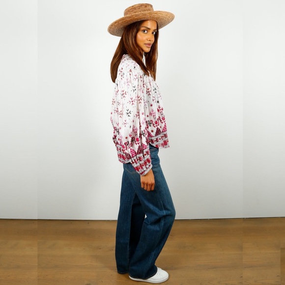 NEW Isabel Marant Salika Printed Cotton Blouse White/Pink/Silver S/S 23 Size 2 - Picture 6 of 12